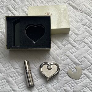 Things Remembered Silver Heart Compact Mirror with refillable perfume bottle